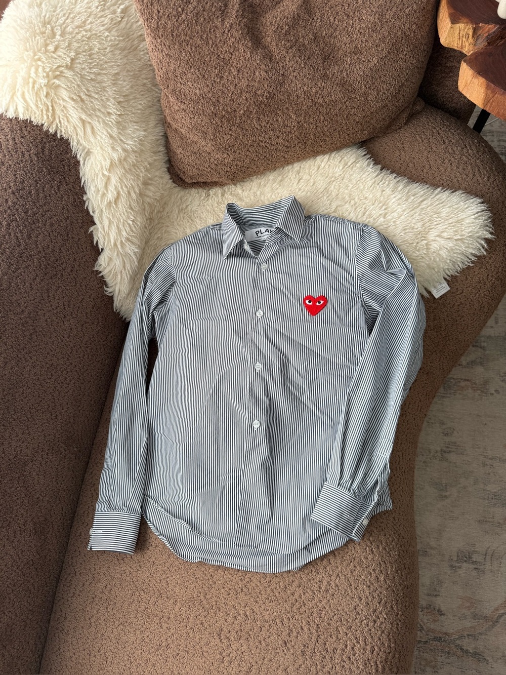 Comme Des Garçons Logo Patch Striped Shirt